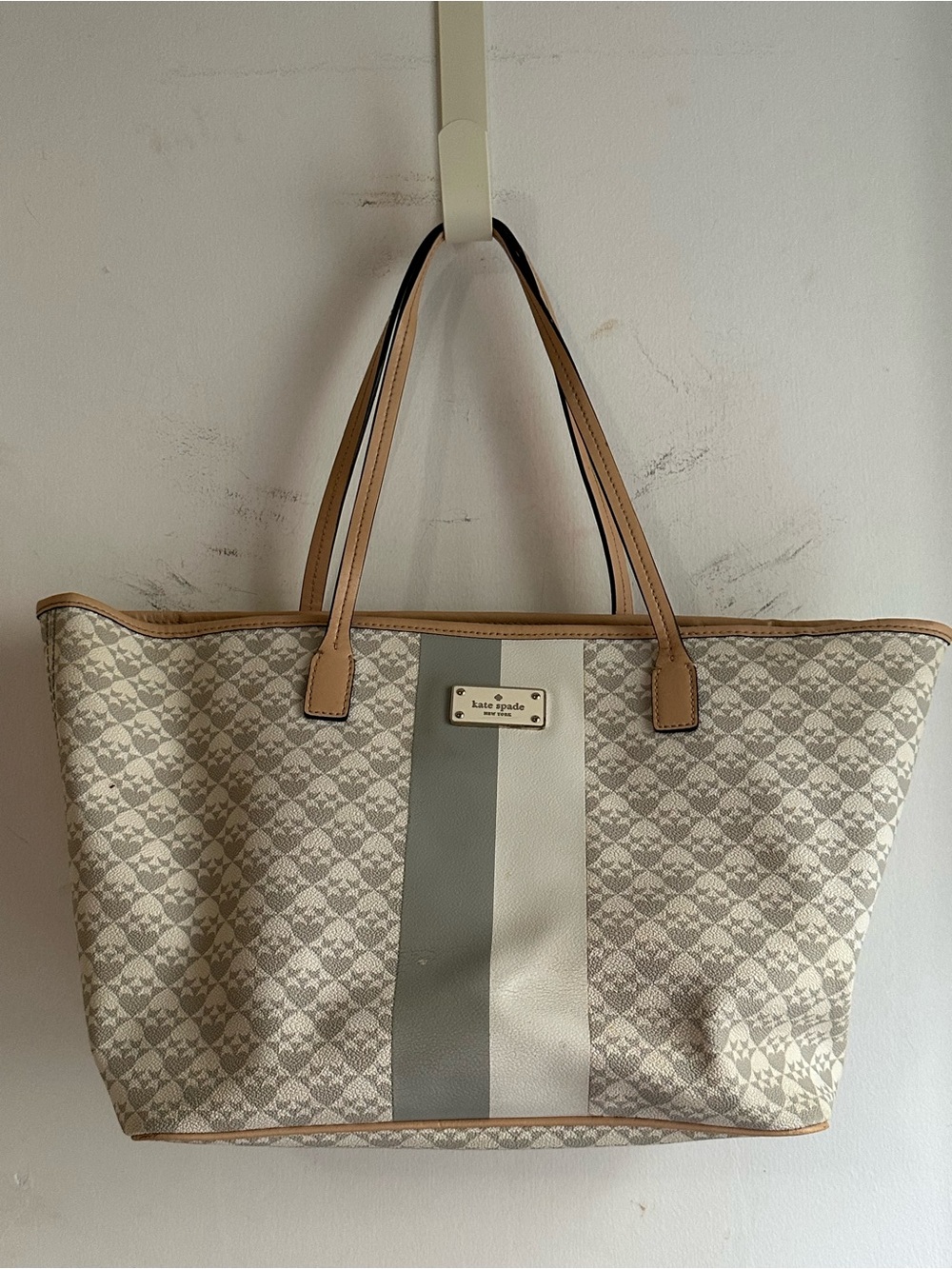Kate Spade New York Spade Flower Jacquard Stripe Large Tote Bag Gray Cream